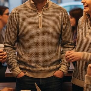 Men's Beige AND BLACK Half-Zip Sweater Candy And Caviar NWOT